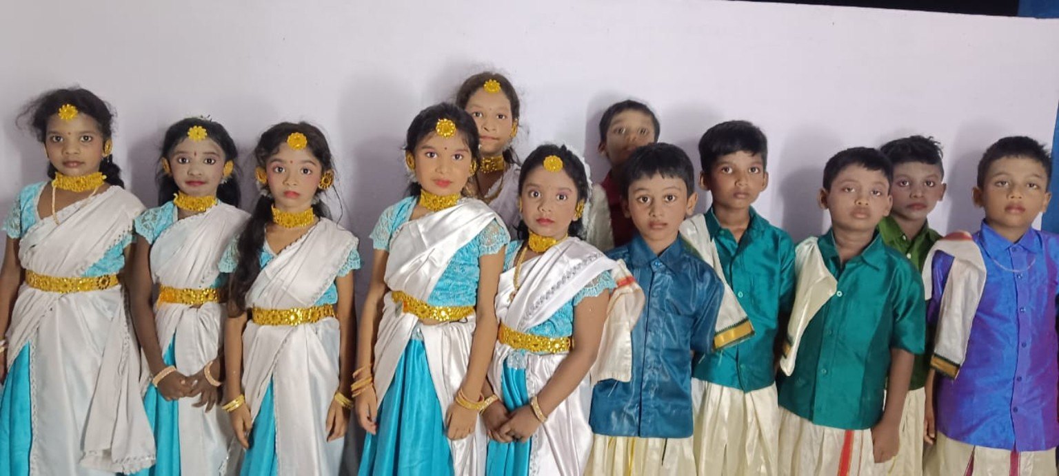 Young students in costumes